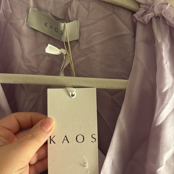 KAOS Silk Lilac Italian Made Dress Ruffle Size 42 Stretchy With Lining NWT - Picture 5 of 7